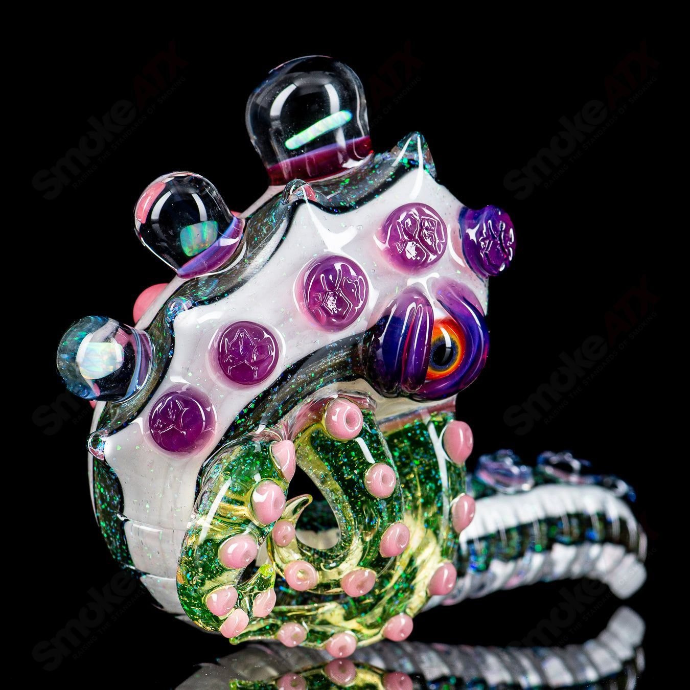 Dichro Monster Sherlock heady glass pipe signed by Harold Ludeman, crafted by Salt Glass, featuring vibrant dichroic glass details.