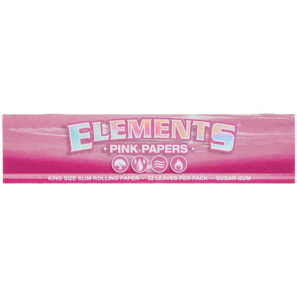 King size slim pink rolling papers from Elements, featuring a vibrant pink design and thin paper for rolling herbs.
