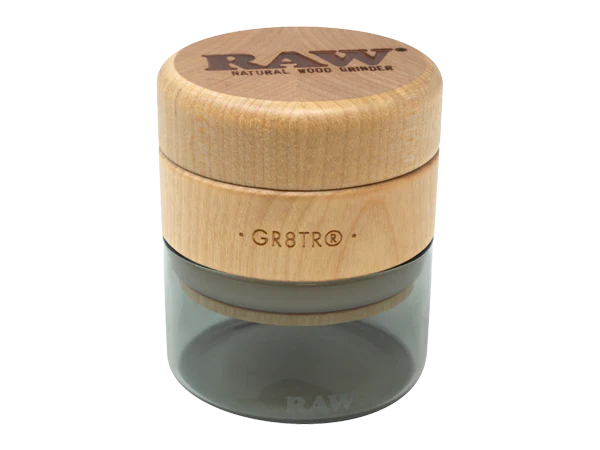 Black Glass 3pc Wood and Glass Storage Grinder RAW Natural Wood Grinder 65mm Fine Grind - Smoke ATX 