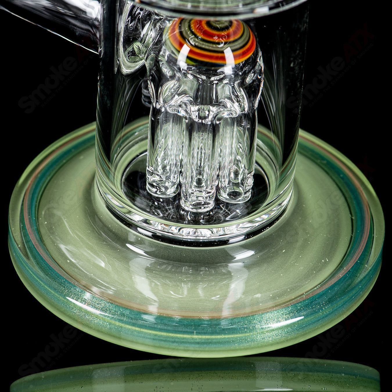 Toro Glass Double Micro 7/13 Arm Perc waterpipe with colorful sections and intricate glass design.