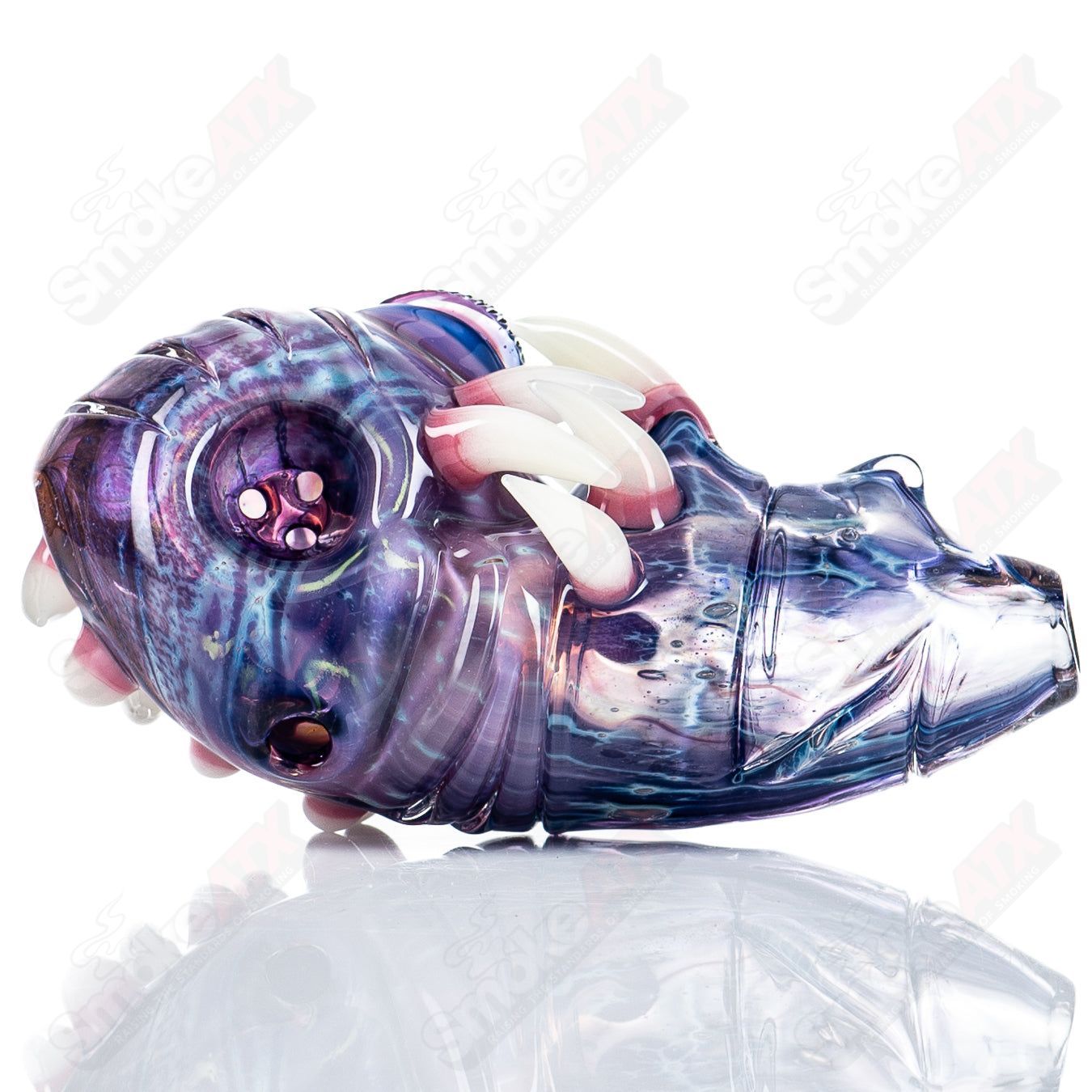 Heady glass dry pipe by Nobody Glass x SALT, featuring intricate design and clear glass construction for smooth use.