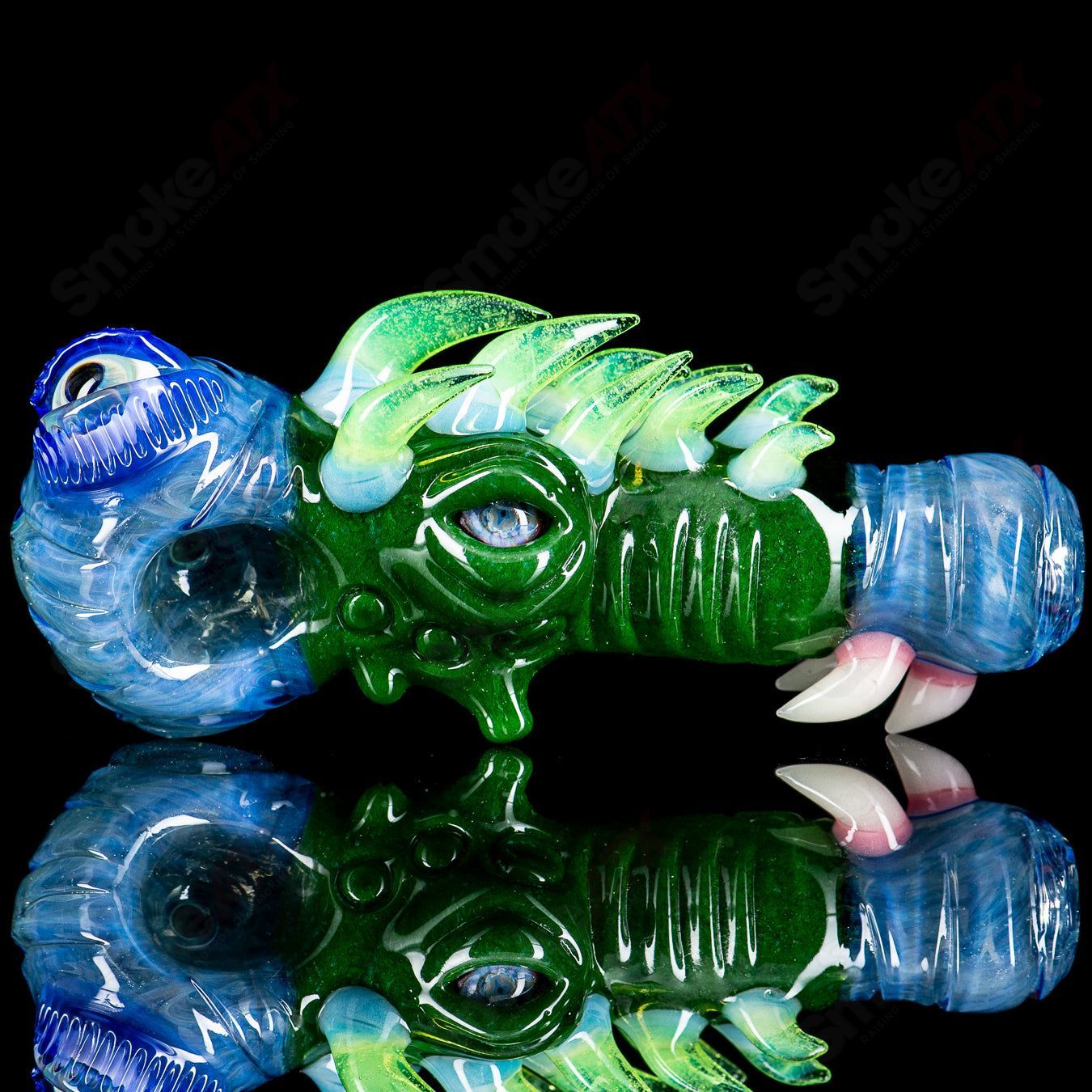 Salt Glass dry pipe with signed 2014 artwork, handcrafted heady glass hand pipe featuring intricate designs and vibrant colors.