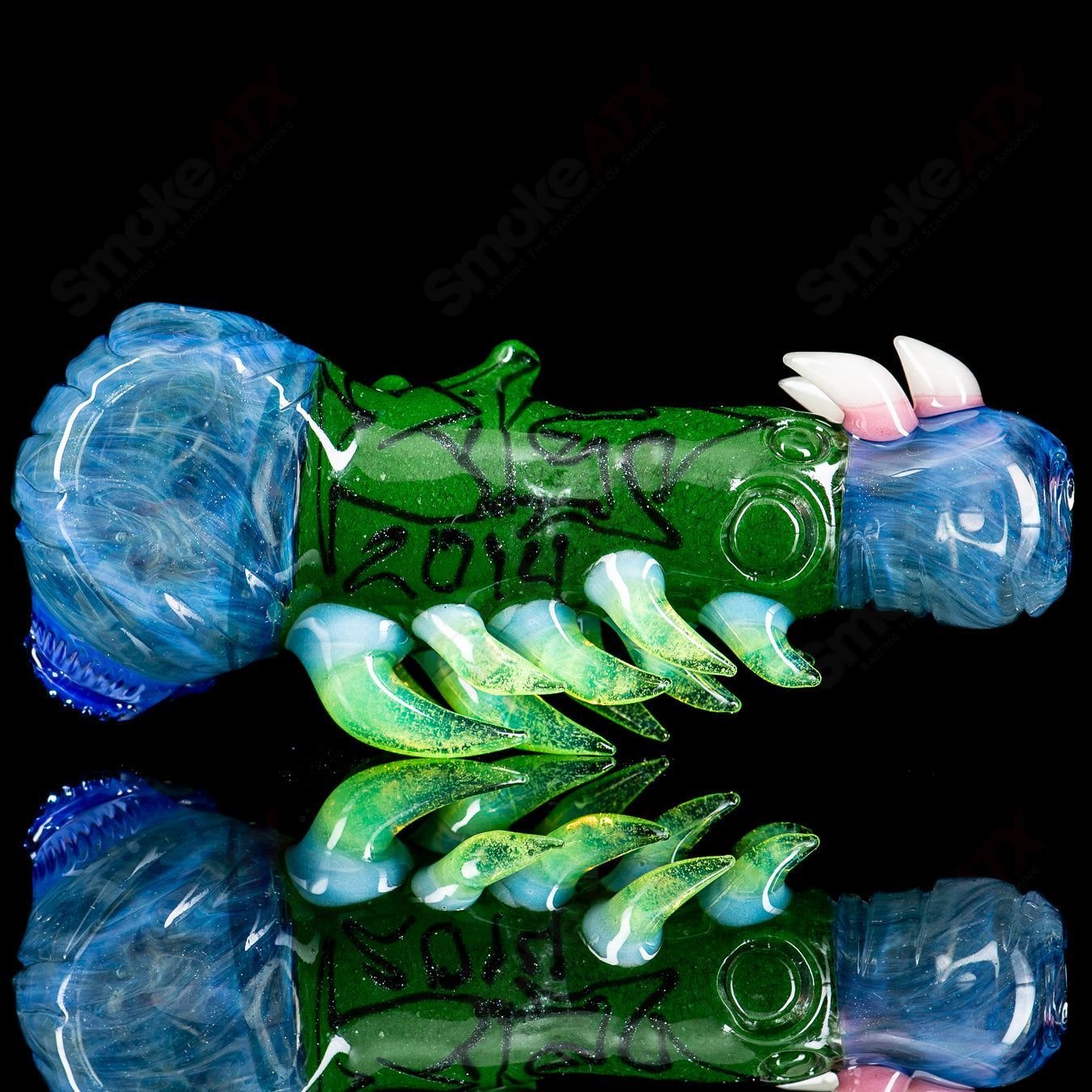 Salt Glass dry pipe signed 2014, heady hand pipe with intricate glasswork and vibrant colors, designed for smooth smoking experiences.
