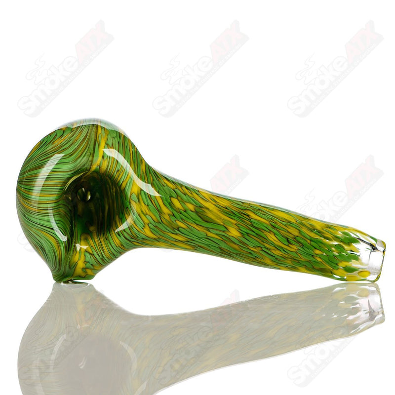 #1 Green/Yellow Worked Frit Spoon Signed - JMK Glass