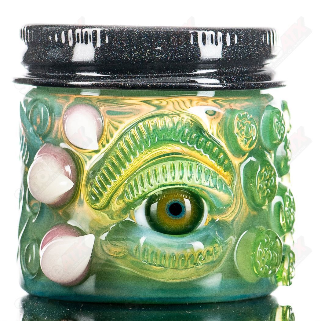 Egyptian Green Ion UV Glass Jar by Baller Jar X Salt, stylish container for storage or display, with vibrant green hue and clear glass design.