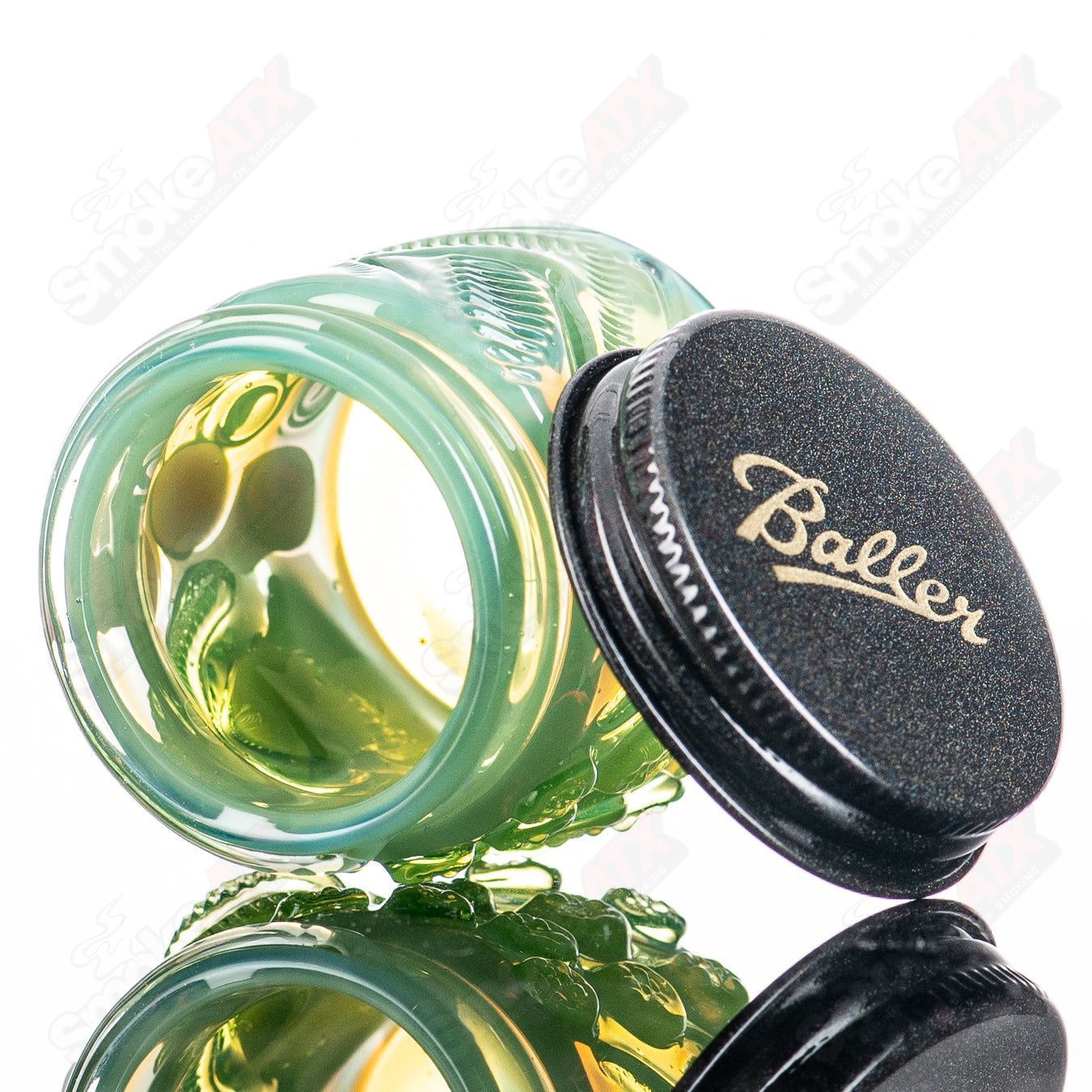 Egyptian Green Ion Haterade UV Glass Jar by Baller Jar X Salt, a stylish container for storing herbs, spices, or small items.