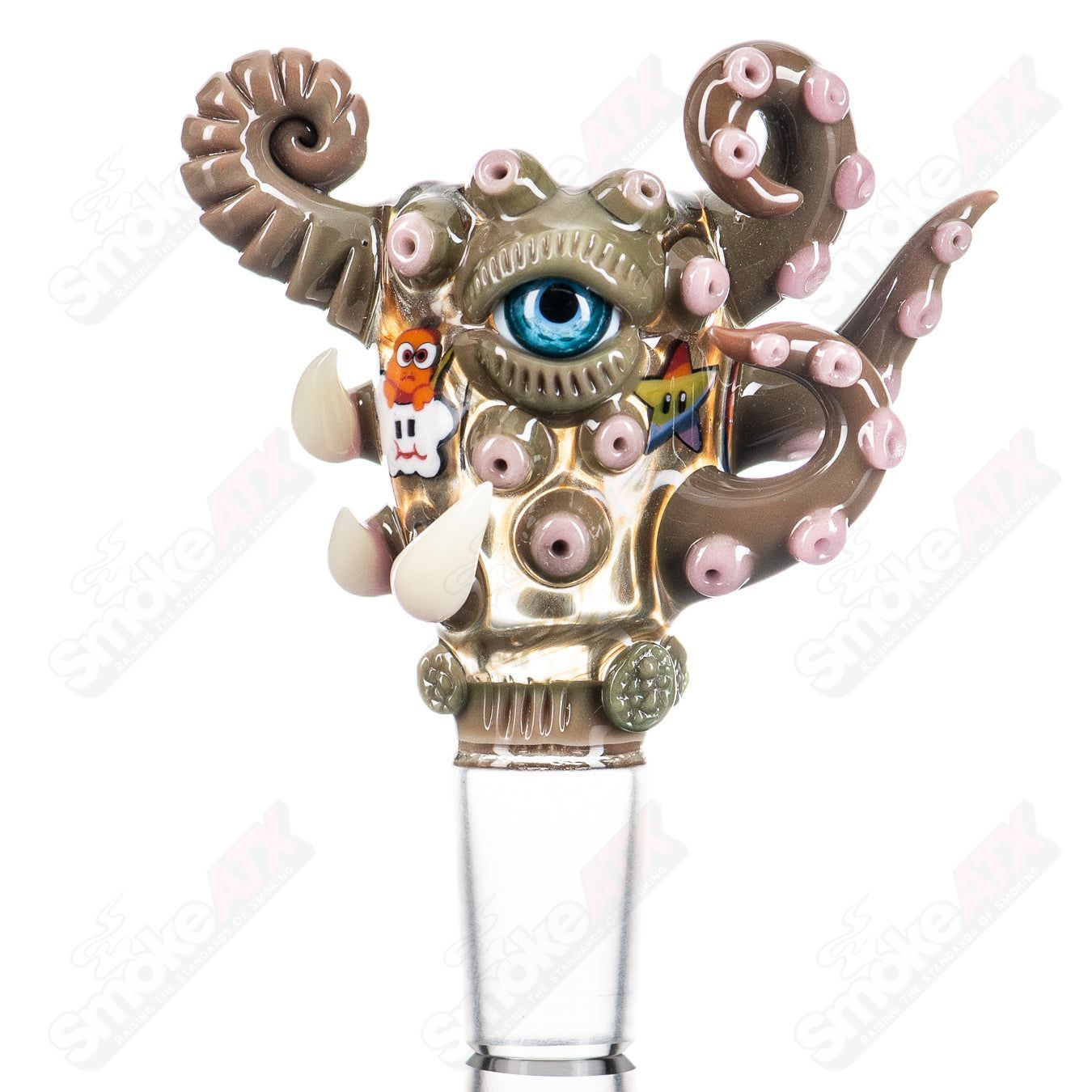 Electrum Spanish Olive 18mm bowl slide for Heady Glass by Salt Glass, featuring a micro X slat design.