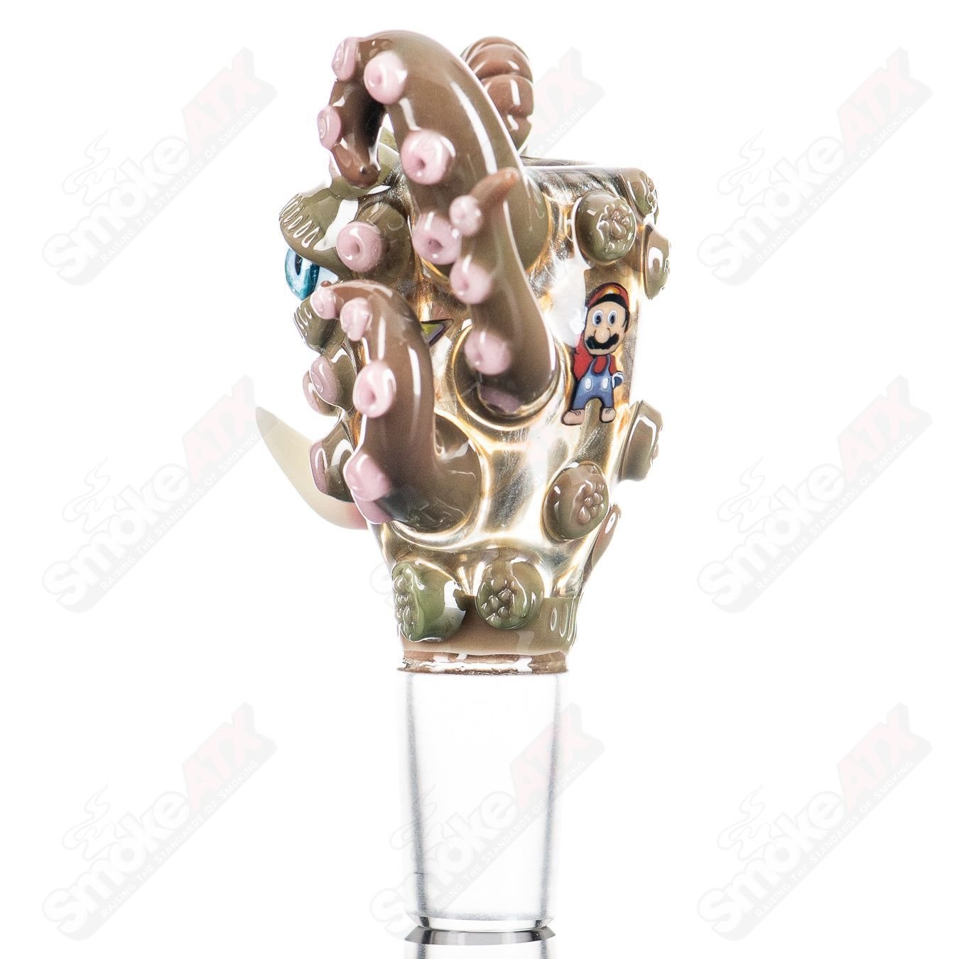 Heady Glass Electrum Spanish Olive 18mm bowl slide with Micro X Slat design, featuring a colorful glass bowl for smoking accessories.