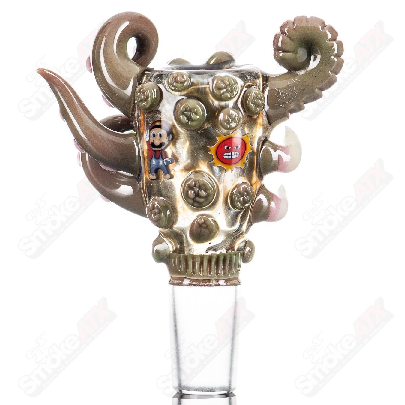 Electrum Spanish Olive 18mm bowl slide by Salt Glass, Heady Glass bowl with micro X slat design for smoking accessories.