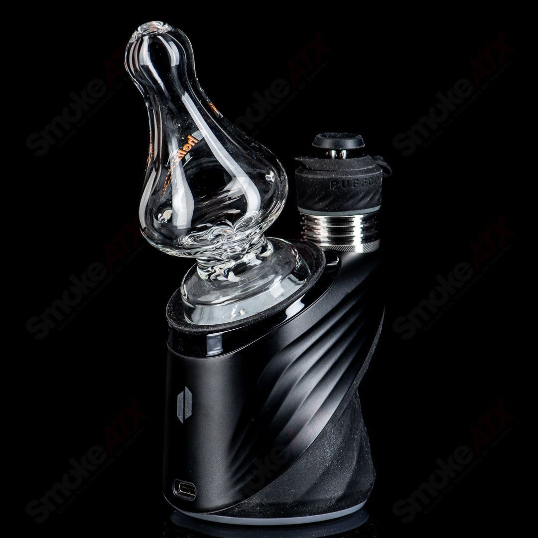 Orange Label Classic Puffco Peak Dry Top by American Helix, glass Puffco top for vaporizer, detailed glass design in orange and clear.
