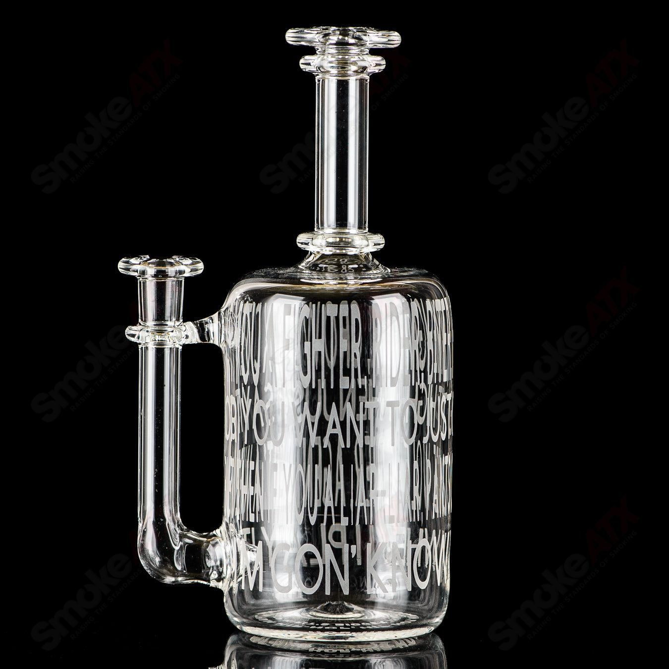 Kage Glass etched Lyric Rig for concentrates featuring Dead Prez hip-hop design, glass concentrate rig with detailed etching.