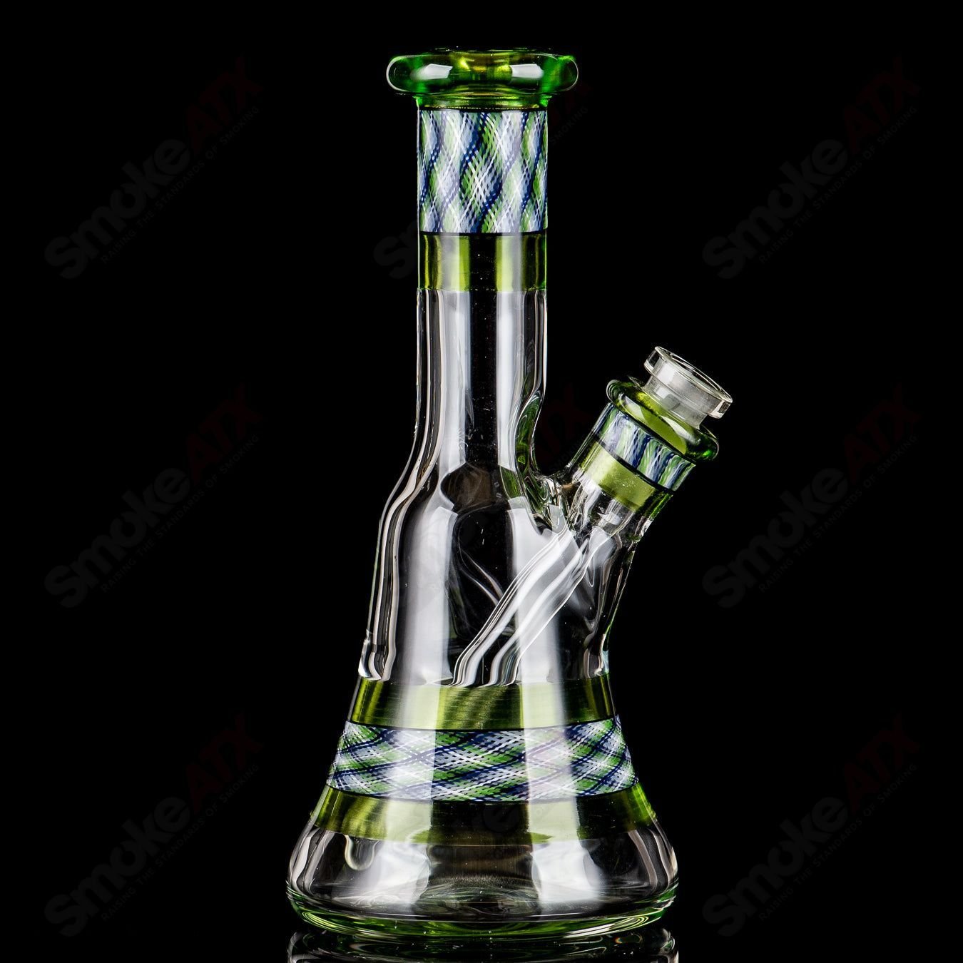 Devol Glass Experimental 26 Green Reticello Pocket Tube, a colorful heady glass straight tube with intricate reticello design.