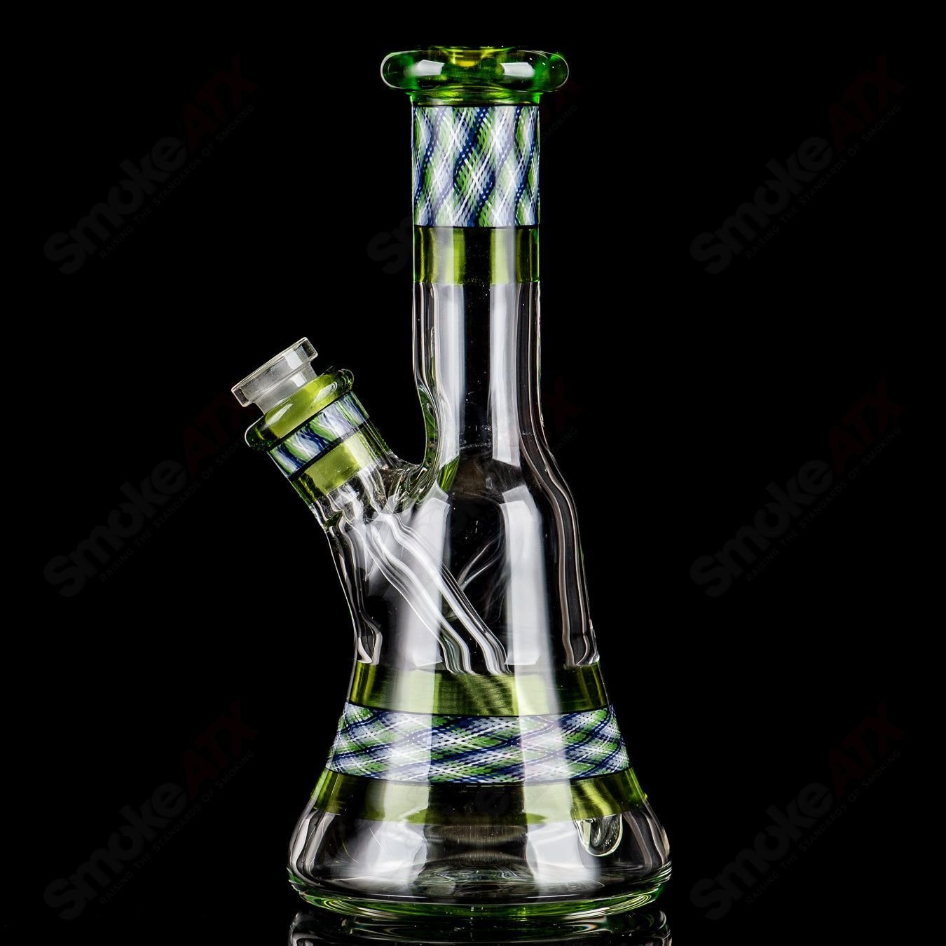Devol Glass Experimental 26 Green Reticello Pocket Tube, a straight heady glass tube with intricate green reticello design.