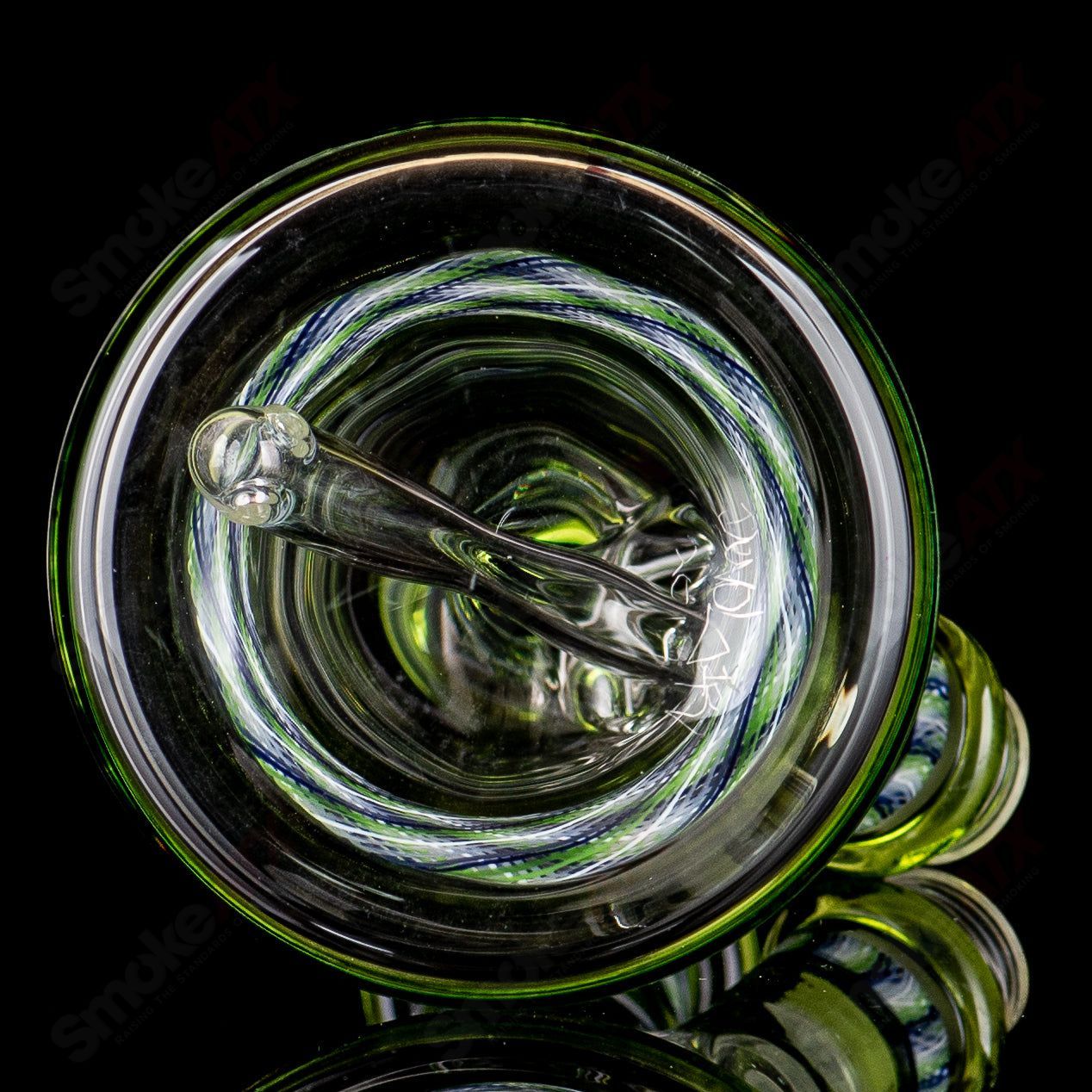 Devol Glass Experimental 26 Green Reticello Pocket Tube, a clear heady glass straight tube with green reticello design.