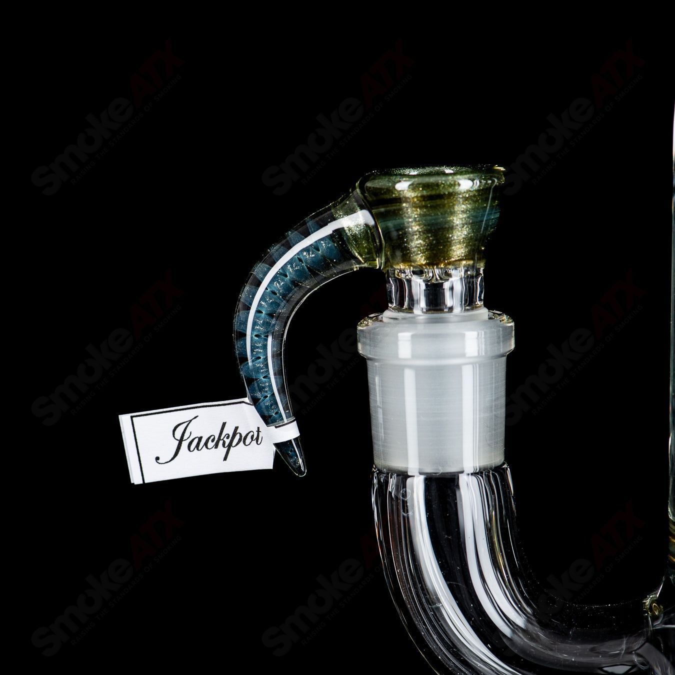 Sovereignty Glass Jackpot Peyote Straight Foot Natty Neck heady glass sculpture with intricate peyote design and clear natural finish.