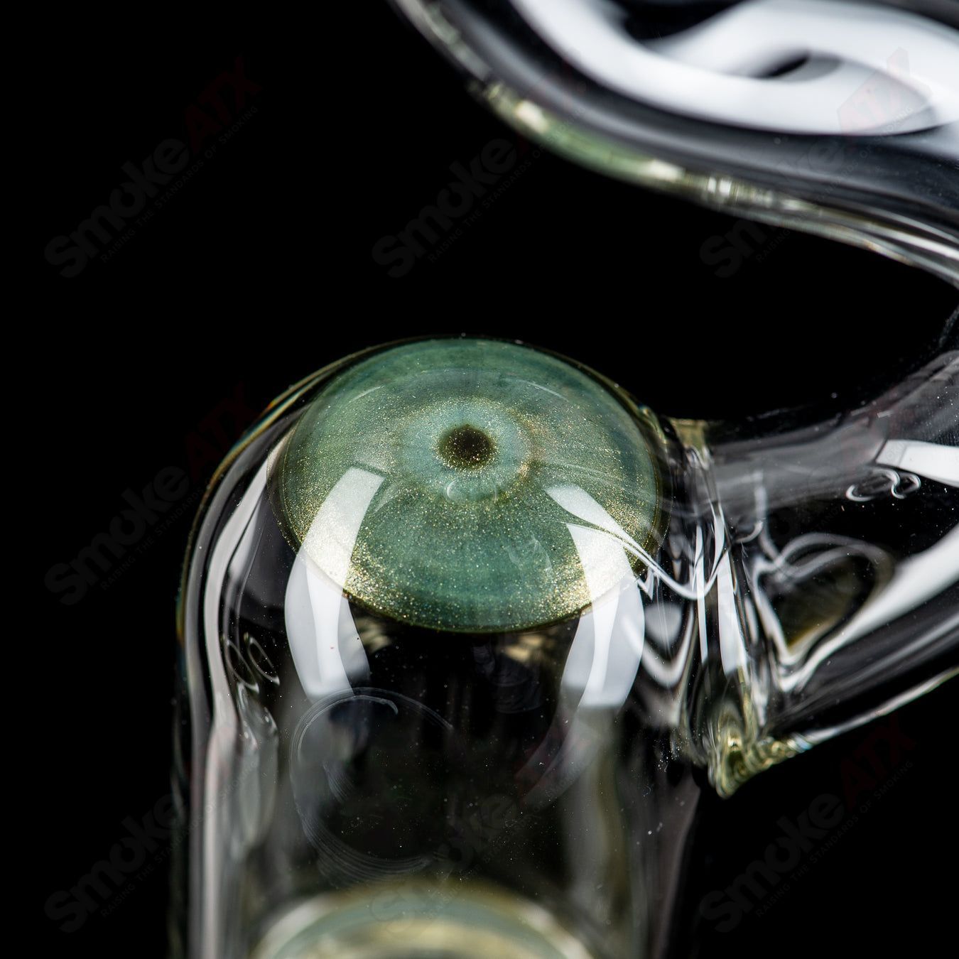 Heady glass bong with peyote straight foot and natural neck design by Sovereignty Glass, showcasing intricate glasswork and vibrant colors.