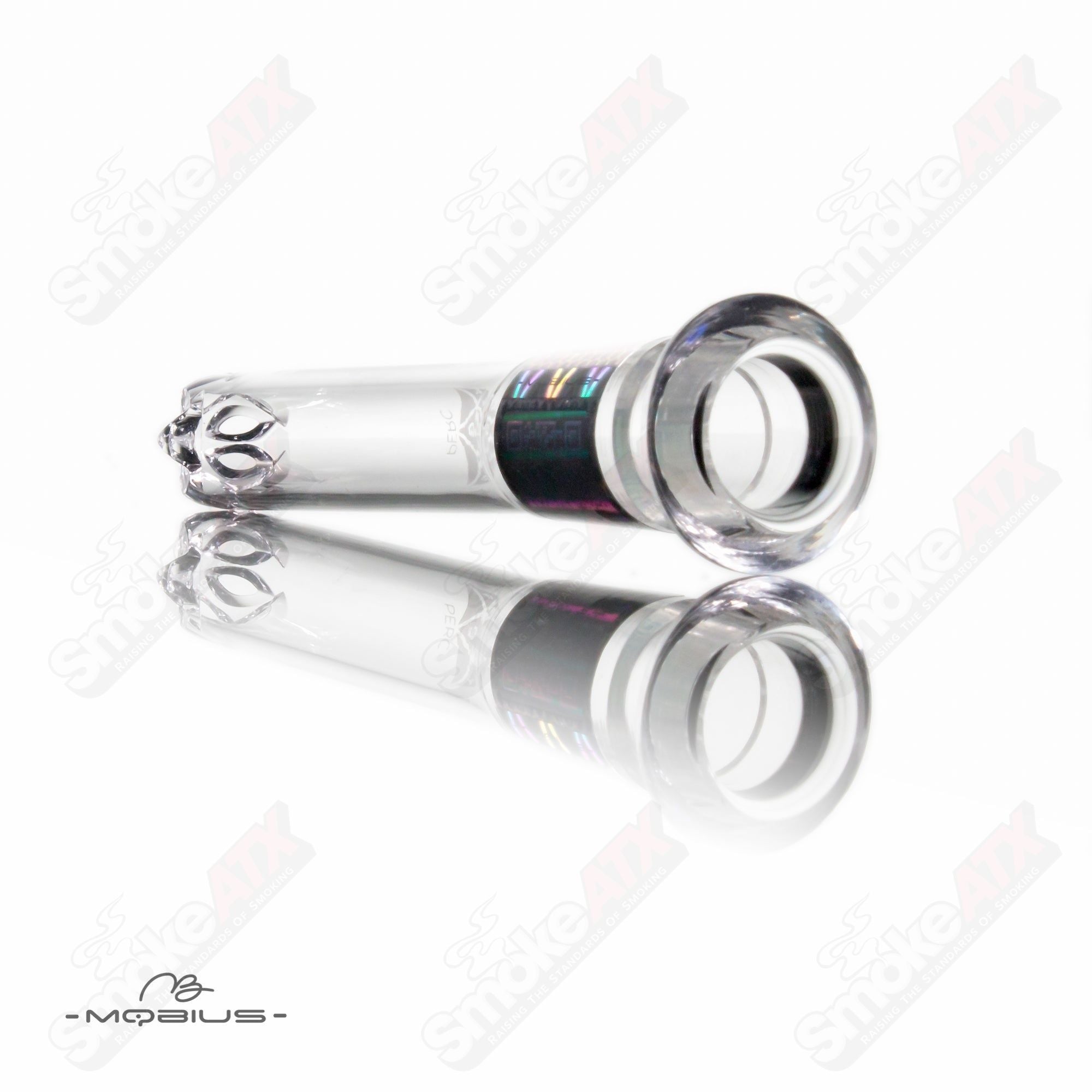 Glass Mobius Facet 3.75-inch downstem for water pipes, featuring a faceted design and durable construction.