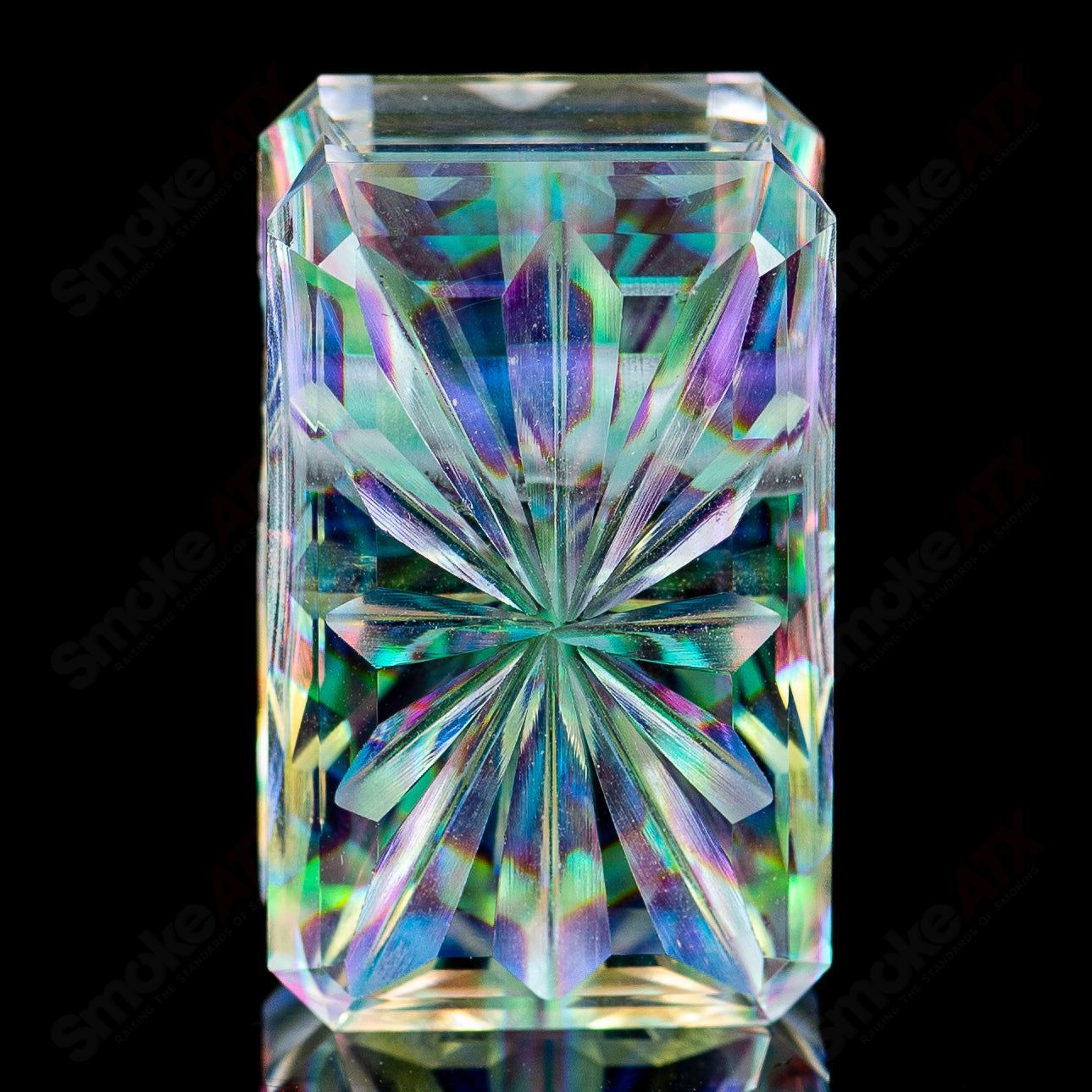 Heady Glass Fantasy Dichro Tablet Pendant by Fatal Facets featuring vibrant, shimmering colors and intricate glass art.
