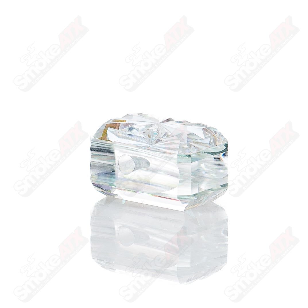 Fatal Facets Fantasy Dichro Tablet Pendant featuring vibrant, iridescent glass with intricate design for a unique jewelry piece.