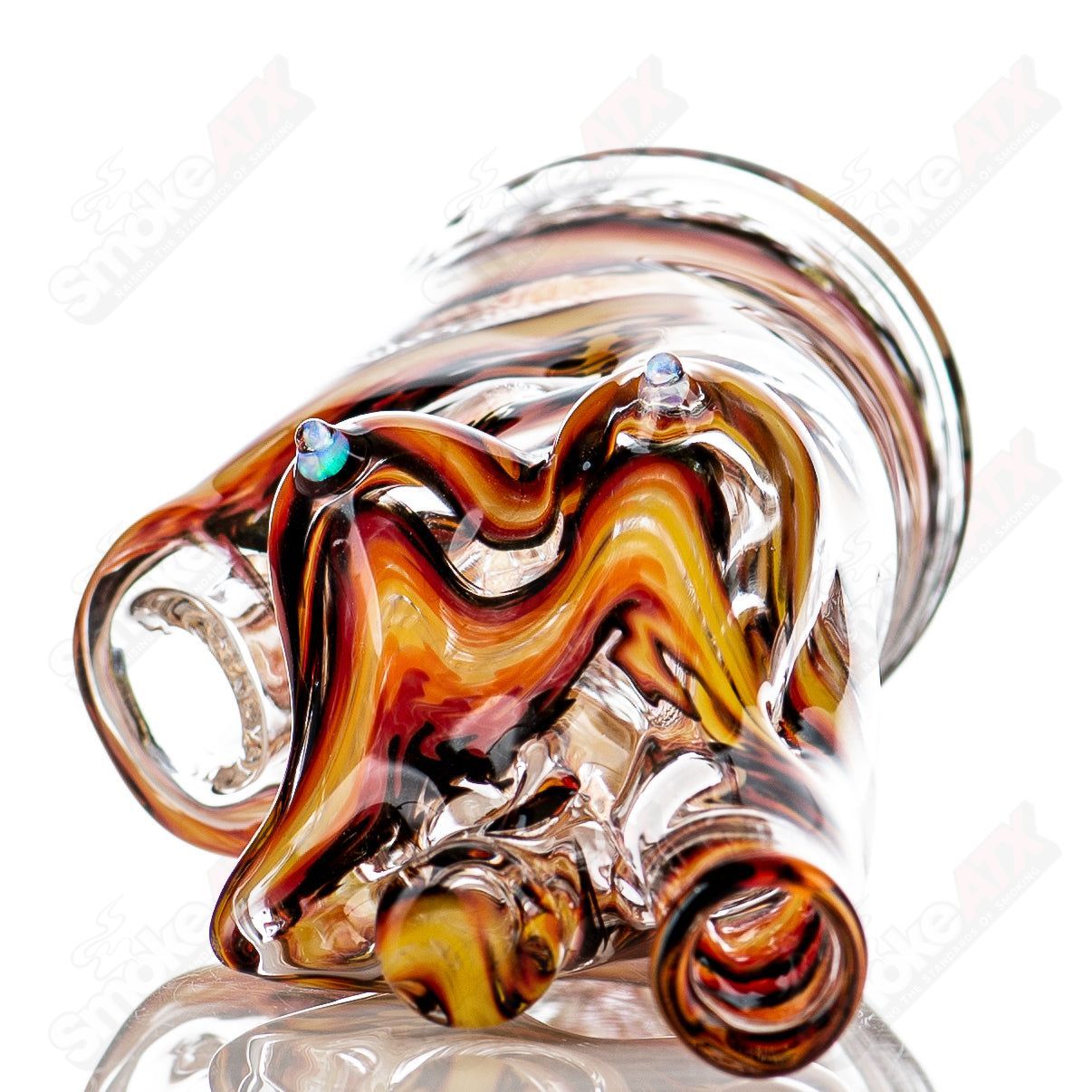 Fire Lady Carpenter x ZAM heady glass concentrate rig with colorful flame design and intricate glasswork, crafted for dabbing.