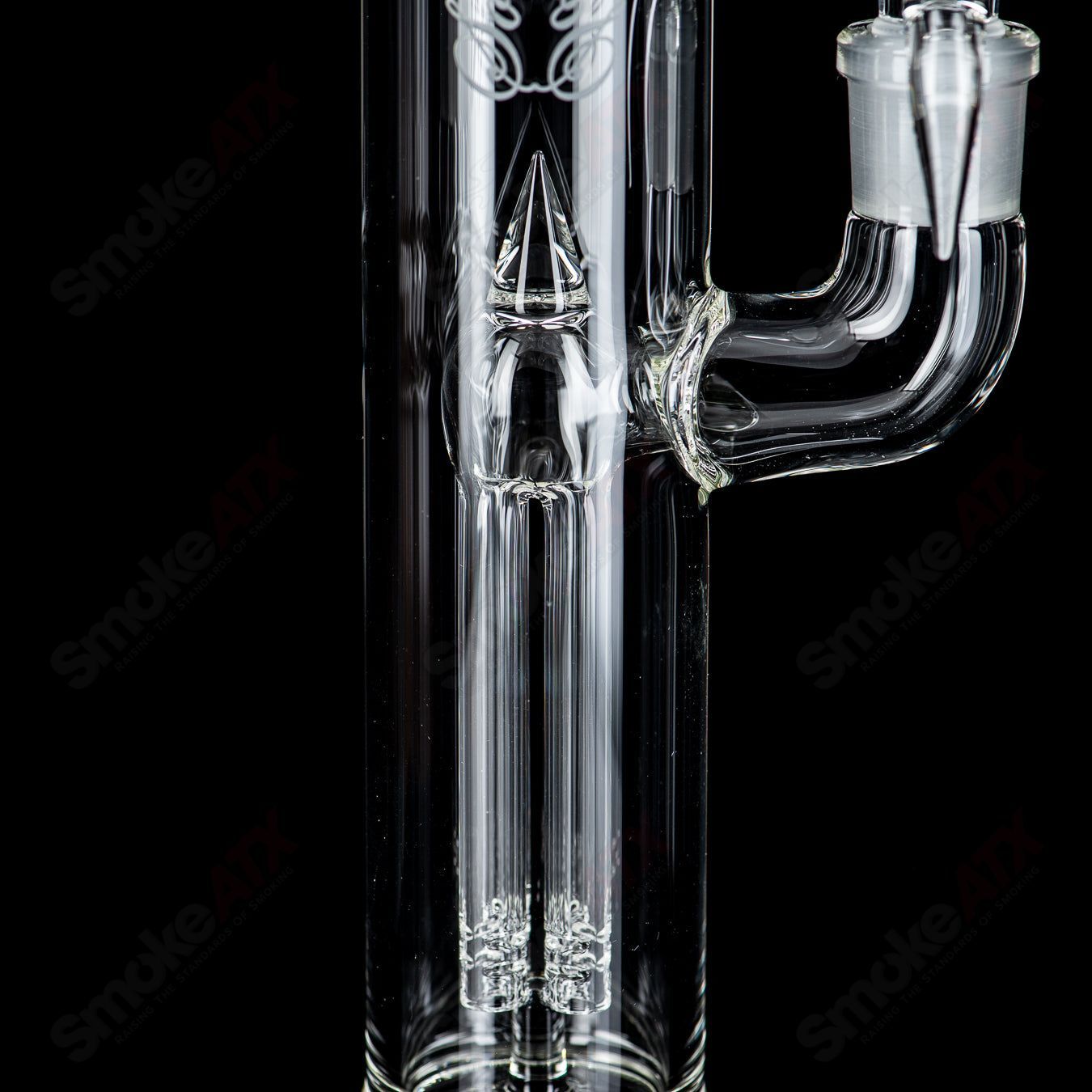 Clear fixed 4-arm bishop glass sculpture by Sovereignty Glass, featuring transparent design and intricate geometric details.