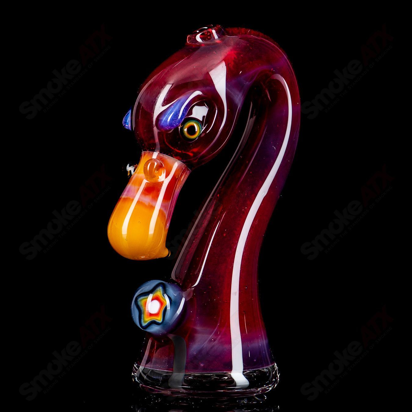 Flamingo Puffco Dry Top by Burtoni Glass, colorful glass accessory for Puffco vaporizer with flamingo design.