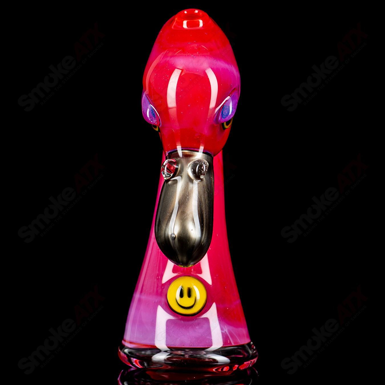 Pink flamingo Puffco dry top made of Burtoni Glass, designed for Puffco vaporizer accessories with intricate glass craftsmanship.