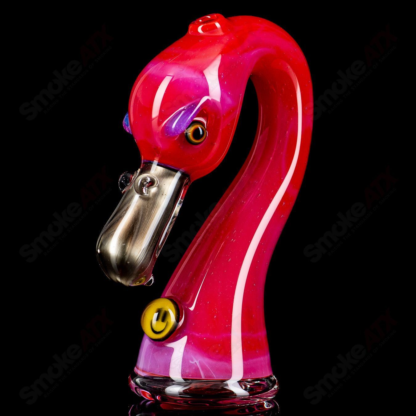 Flamingo design Puffco Dry Top by Burtoni Glass, vibrant pink glass accessory for Puffco vaporizer.