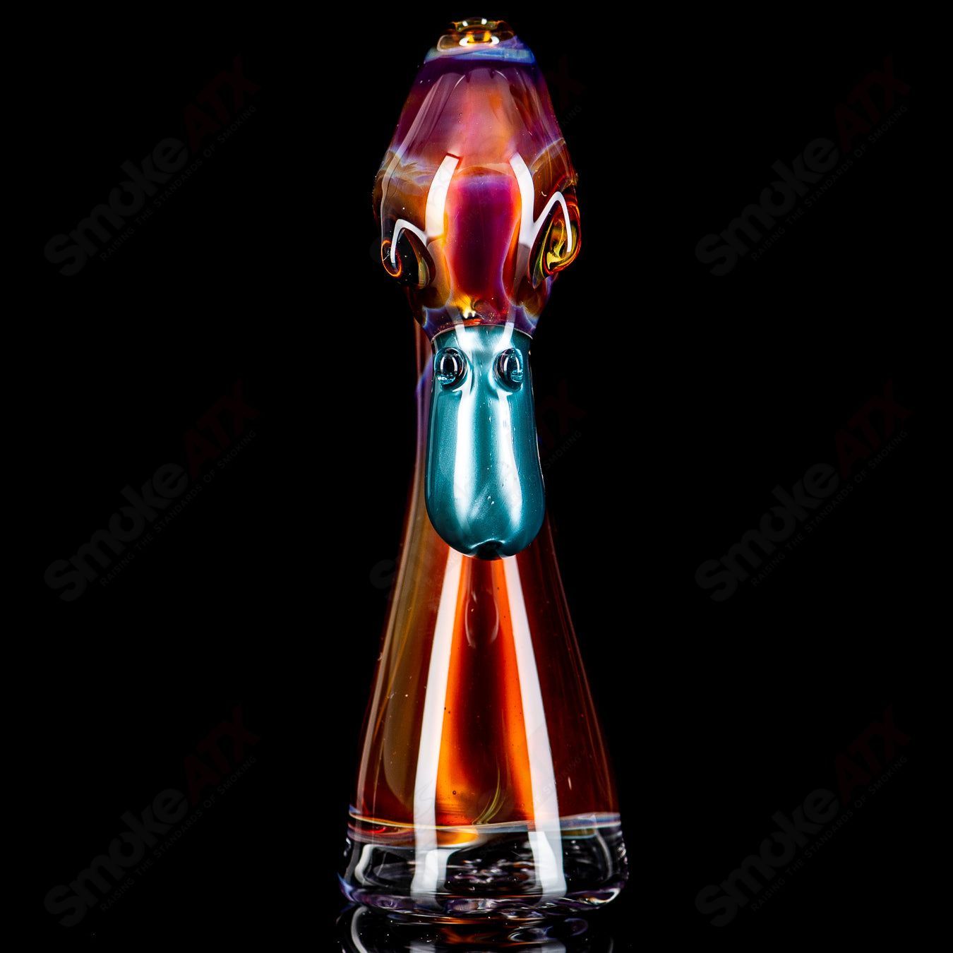 Pink flamingo Puffco dry top by Burtoni Glass, crafted from clear glass with detailed flamingo design for Puffco devices.
