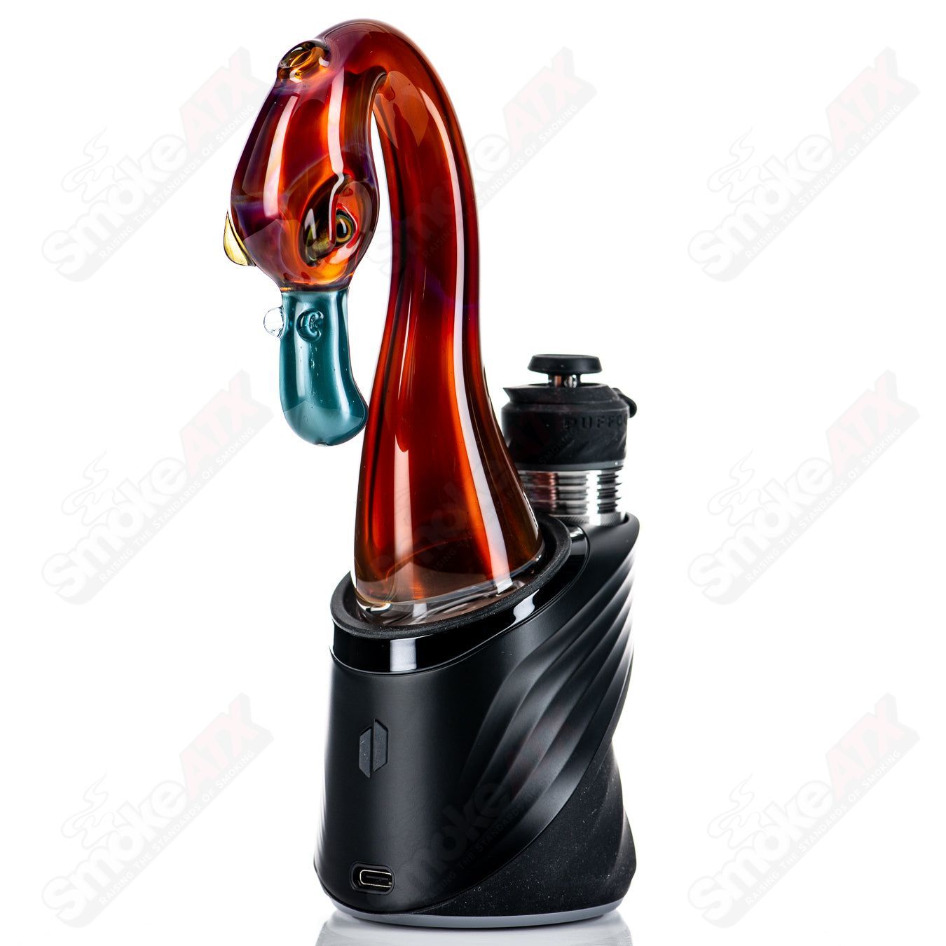 Flamingo Puffco dry top made of Burtoni Glass, featuring a vibrant flamingo design on clear glass for Puffco vaporizers.