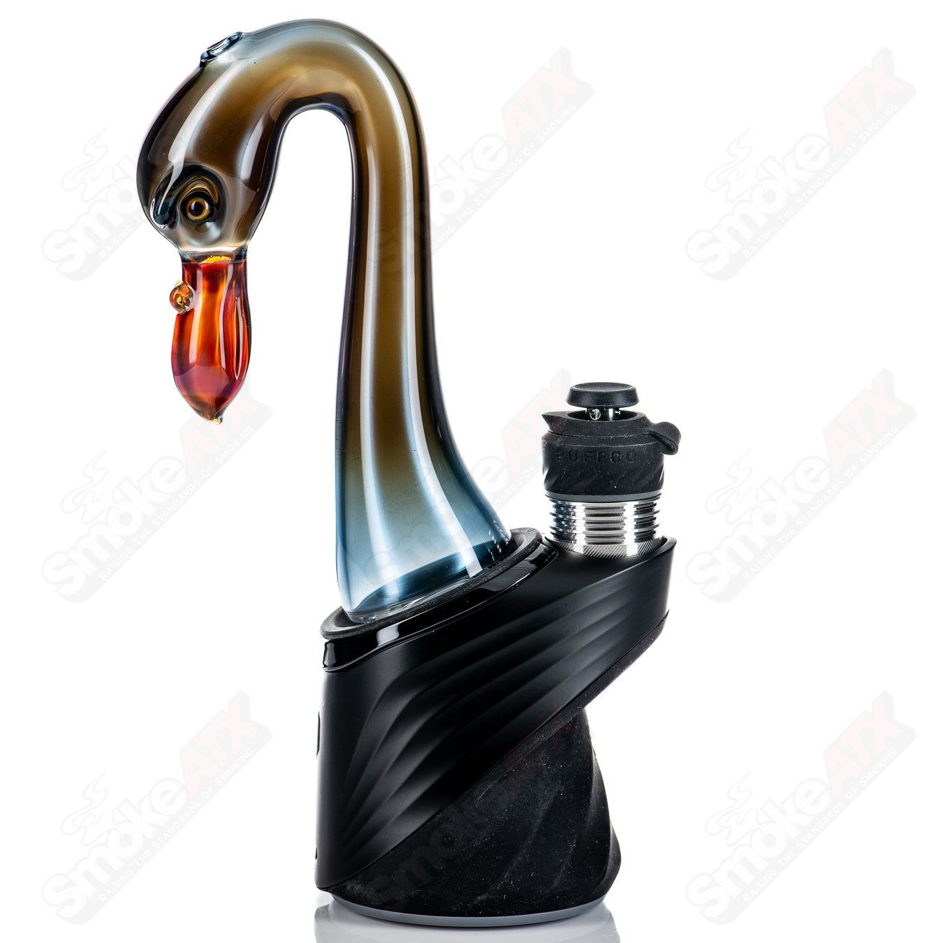 Flamingo Puffco dry top by Burtoni Glass featuring a pink flamingo design on clear glass for Puffco devices.