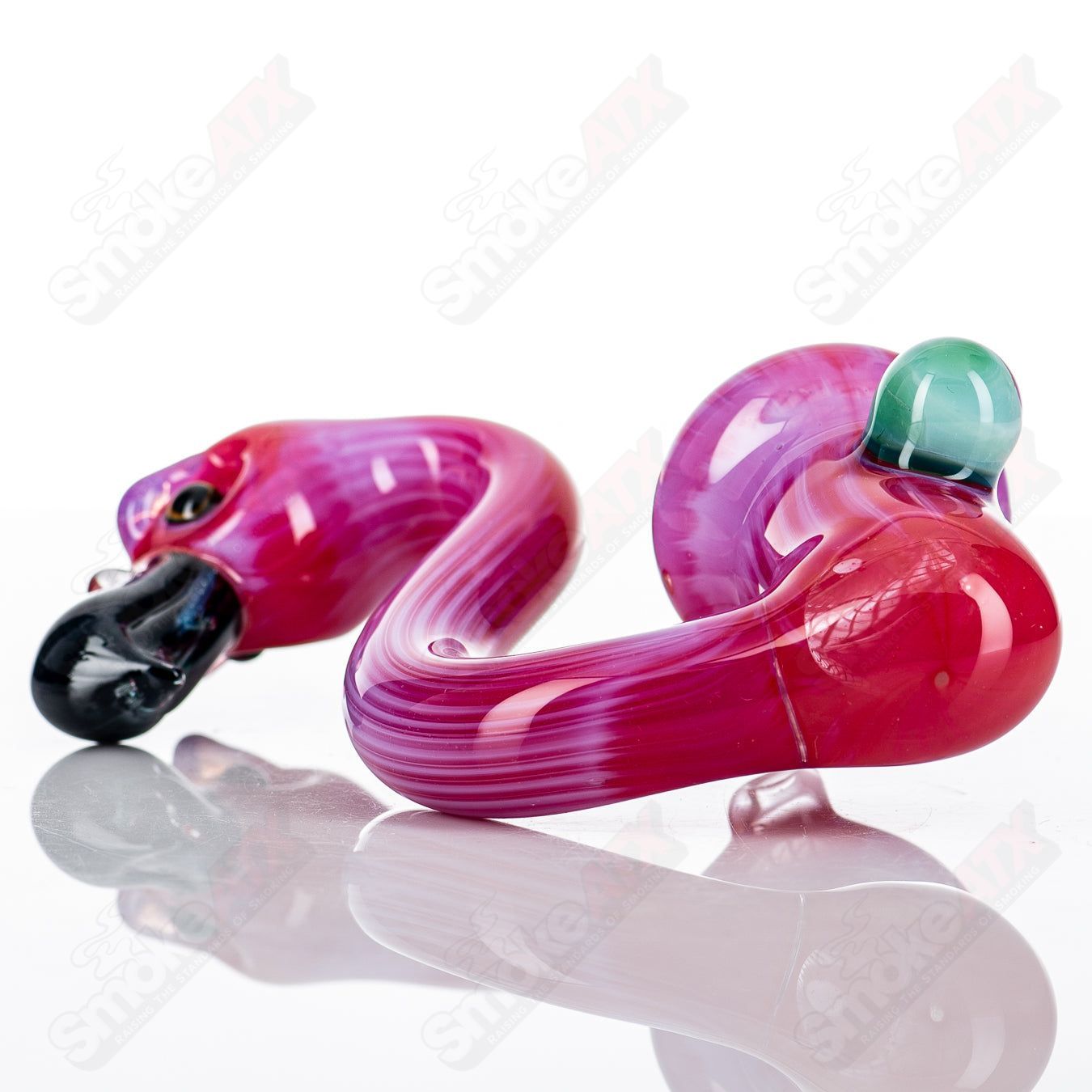 Flamingo Sherlock Burtoni Glass heady glass Sherlock pipe with vibrant flamingo design and clear glass body.