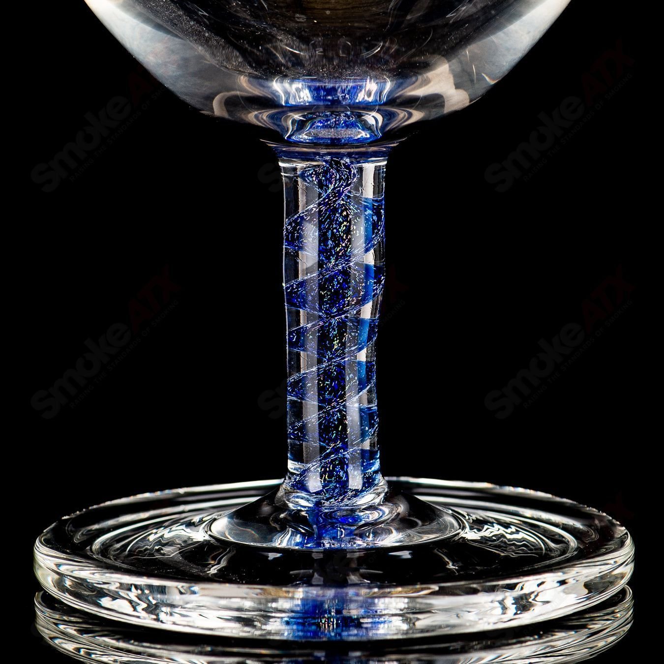 Blue dichro spiral stem goblet with footed design, handmade heady glass drinking vessel from Drinking Vessels.
