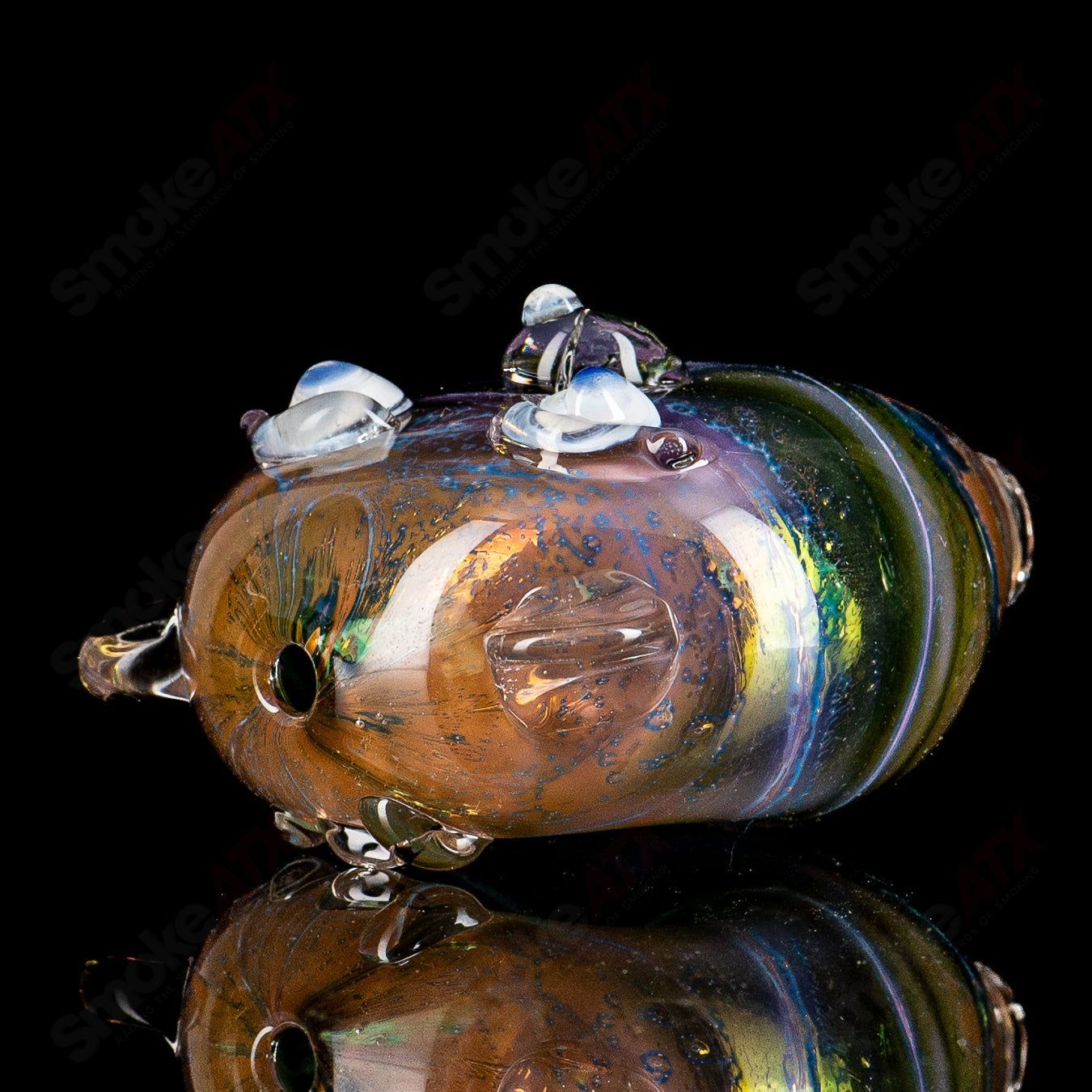 Seastorm #8 Cat Head pipe glass by Nobody, handcrafted glass pipe featuring a detailed cat head design for smoking enjoyment.