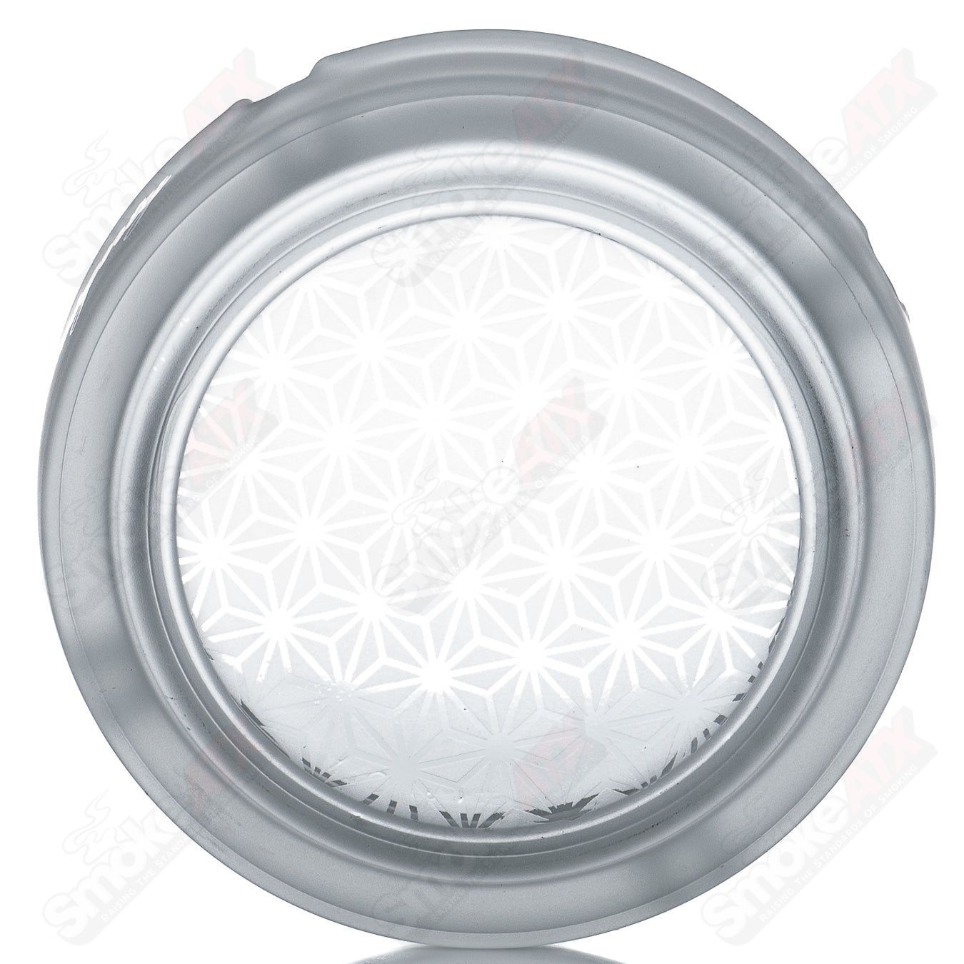 Frosted hemp star-pattern ashtray by Sovereignty Glass, 420 product with a textured frosted finish and intricate hemp design.