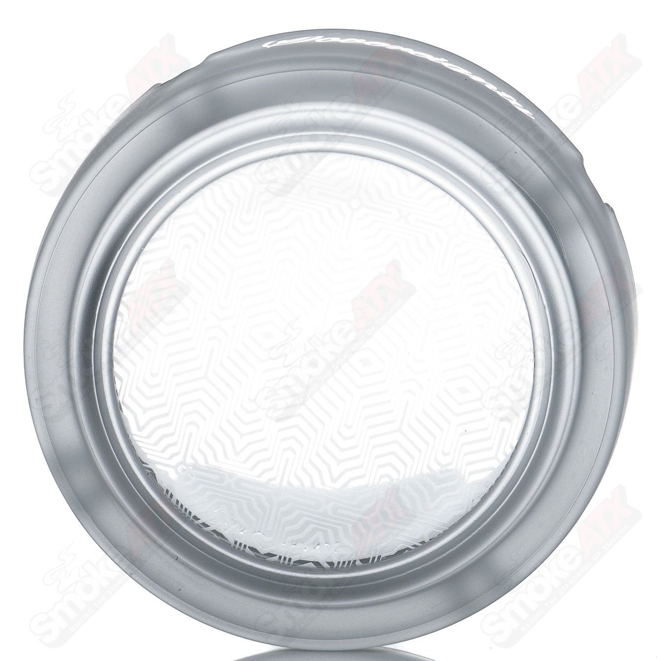 Frosted ashtray with Mindseyes cross-hair pattern by Sovereignty Glass, featuring a sleek 420 product design.