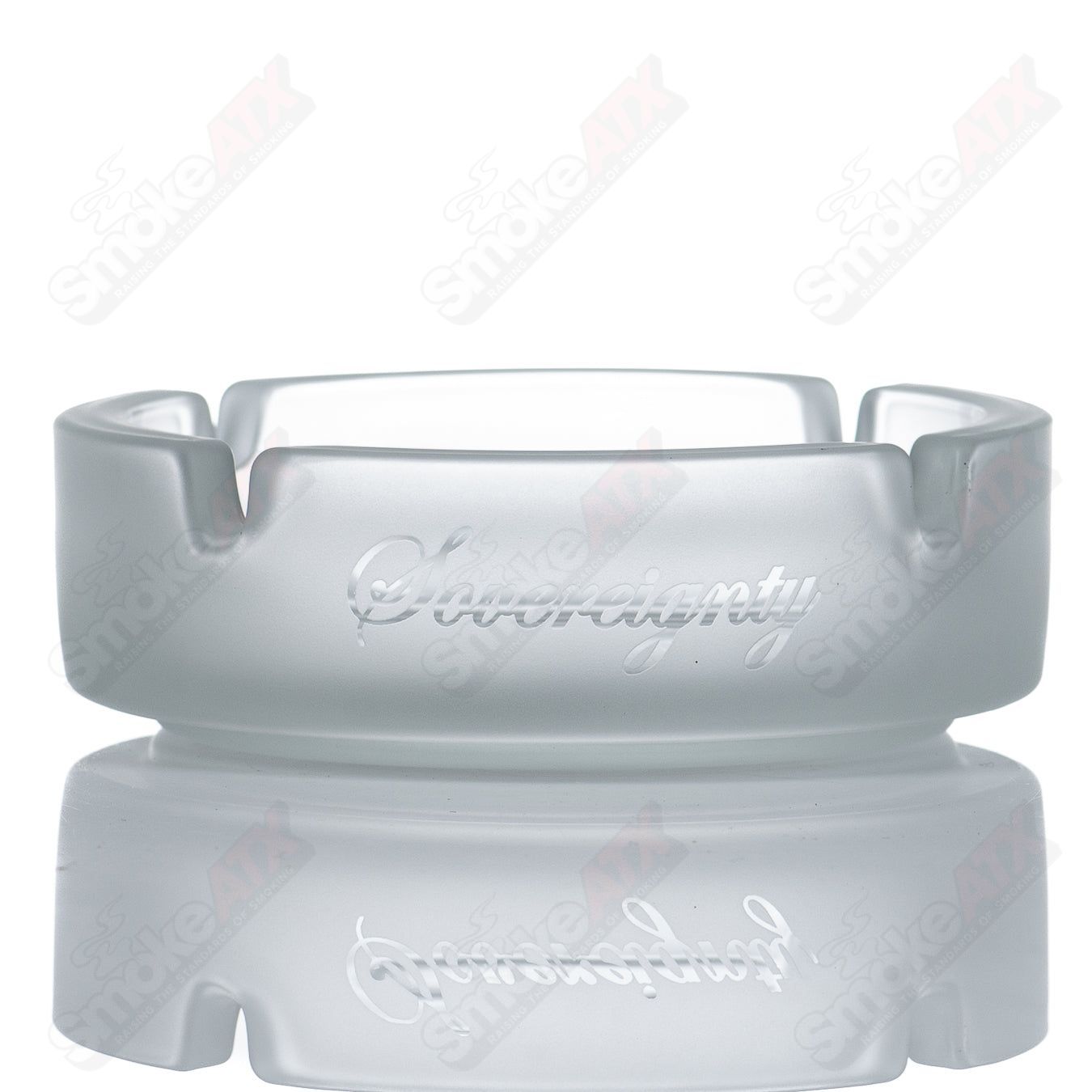 Frosted ashtray with Mindseyes crosshair pattern by Sovereignty Glass, featuring a textured frosted finish and intricate design.