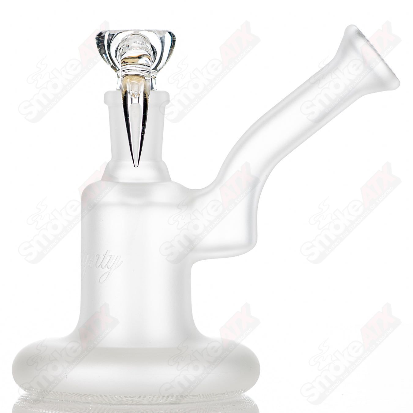 Frosted Mech Pattern Econoline Sovereignty Glass waterpipe with intricate design and clear glass accents for smooth smoking experience.
