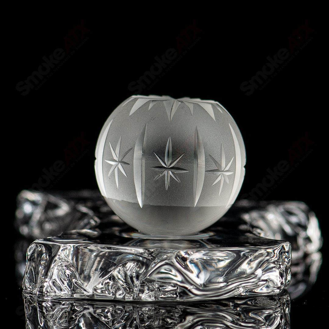 Gemini Fatal Facets Marble #2 by Fatal Facets, a glass marble with intricate patterns and smooth surface, shown in close-up.