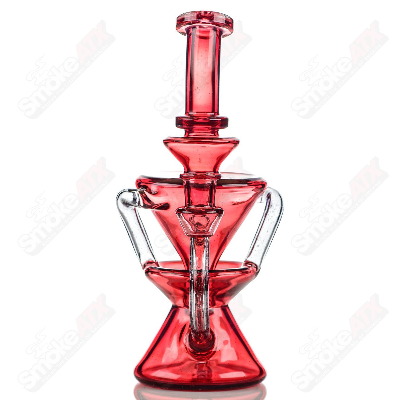 Full-size CFL recycler glass pipe by Captn Chronic, featuring vibrant colors and intricate heady glass design.