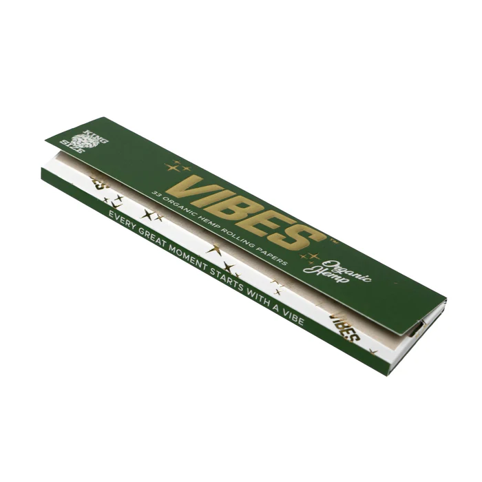 Organic Hemp King Vibes rolling papers by Vibes, featuring eco-friendly 420 products with natural hemp material and king size.