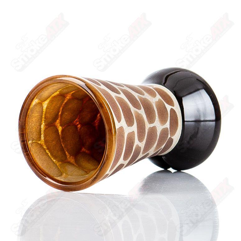 Giraffe-shaped shot glass by Robertson Art Glass, handcrafted heady glass cup with detailed giraffe design.