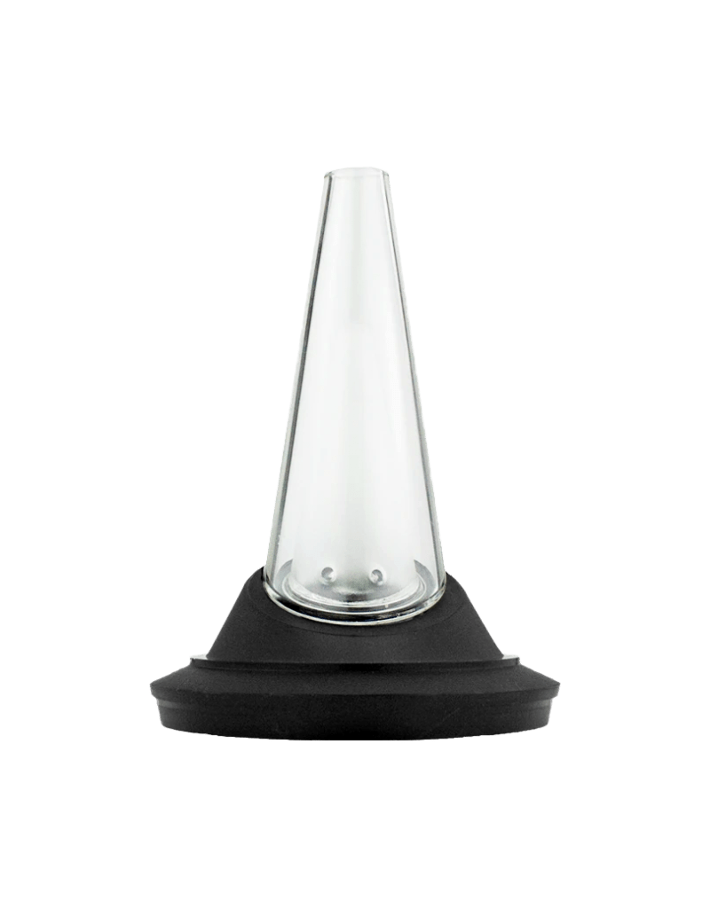 Glass stand for Puffco Peak vaporizer, showcasing a clear, durable glass accessory designed to hold the device securely.