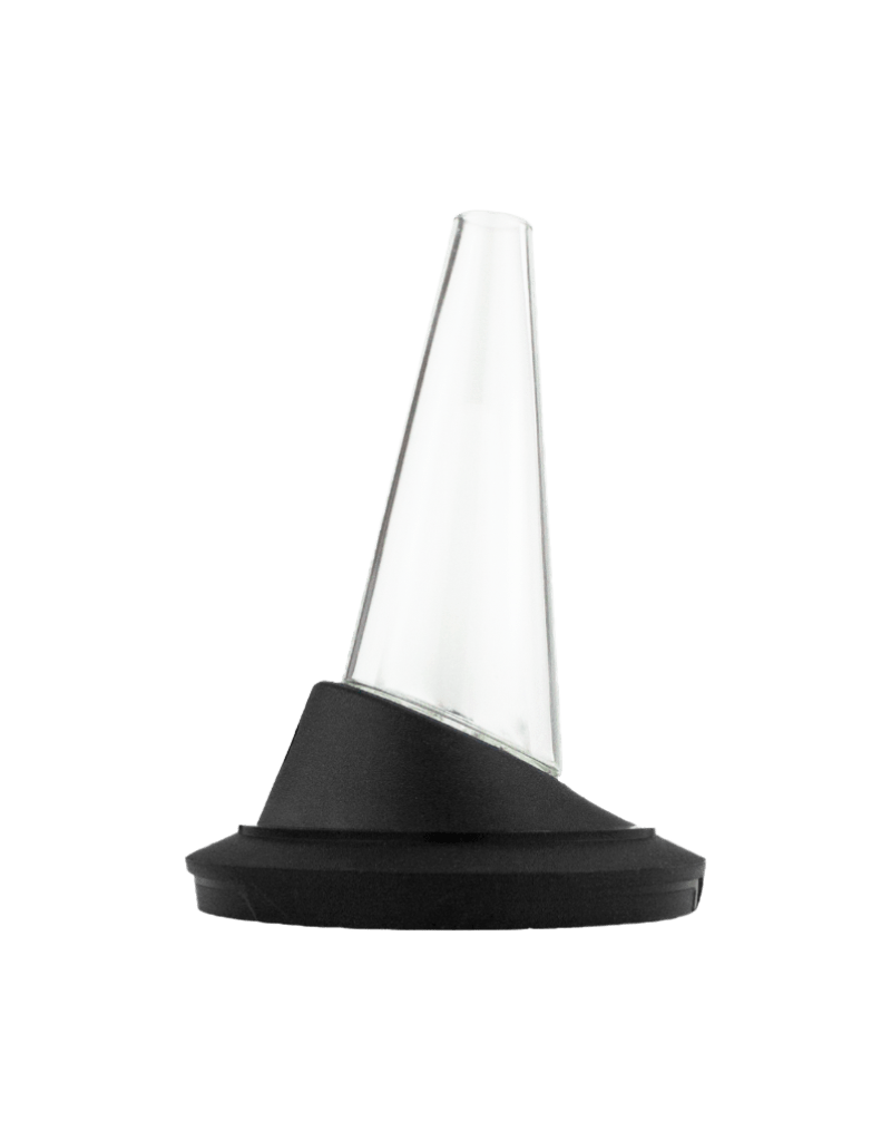 Puffco Peak glass stand for vaporizer accessories, showcasing the clear glass design and support structure for Puffco vaporizers.