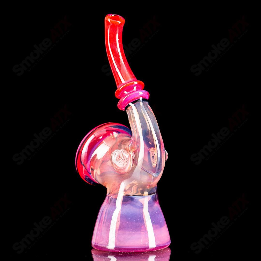 Pink Sherlock Puffco dry top by JMass, glass accessory designed for Puffco vaporizer, with intricate Sherlock Holmes-inspired design.