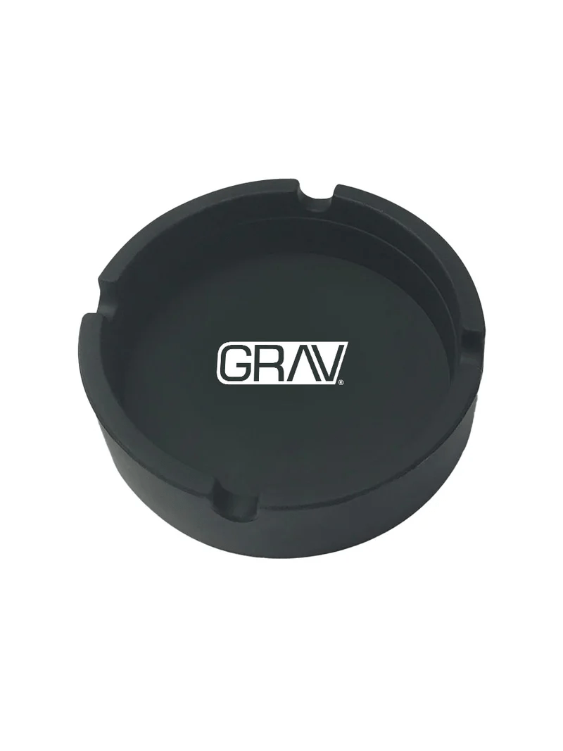 Black GRAV silicone ashtray with a sleek, modern design, suitable for lifestyle use.