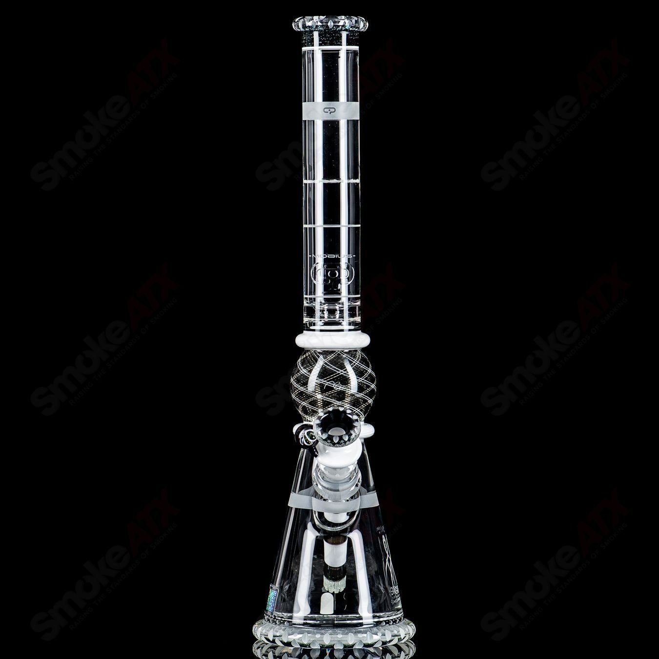 Glass beaker from Mobius, GRB 16 Circle Solo signed, numbered #11 of 2024, with detailed glass craftsmanship and unique design.