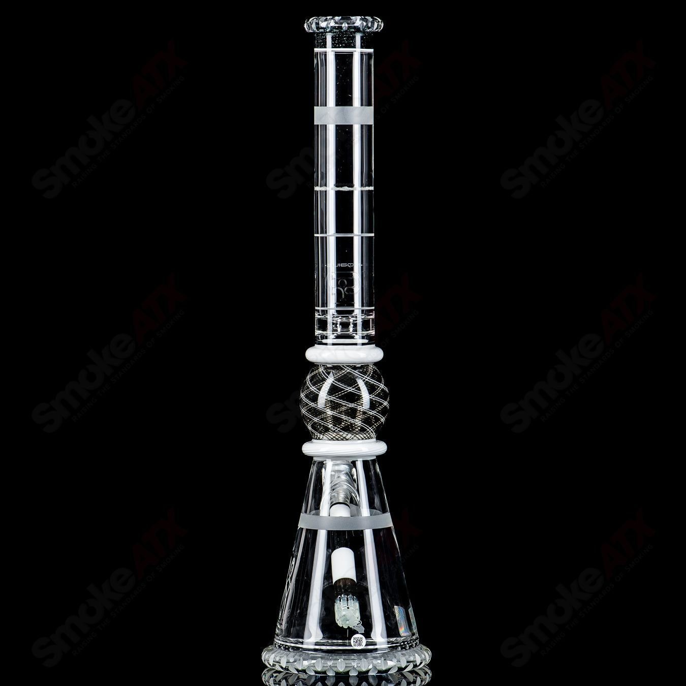 Mobius GRB 16 Circle Solo signed glass beaker, #11 of 2024, with intricate design and clear glass construction.
