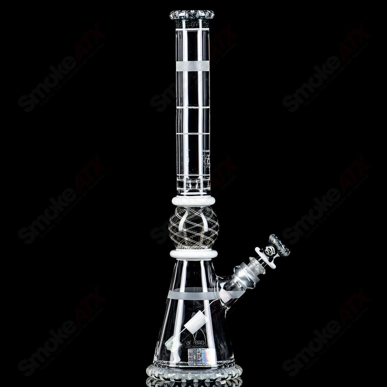 Mobius GRB 16 Circle Solo signed glass beaker, numbered 11 of 2024, with clear glass and detailed design visible.