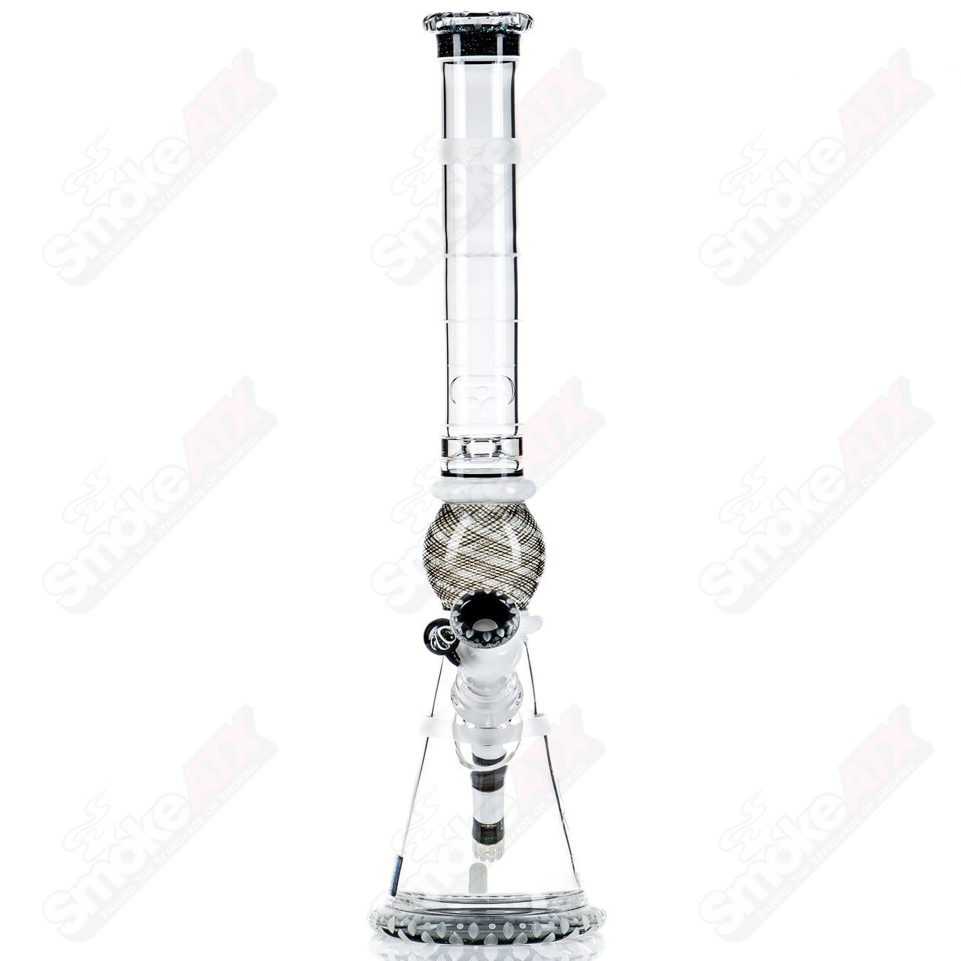 Mobius GRB 16 Circle Solo signed glass beaker with #11 of 2024 inscription, clear glass with printed design.